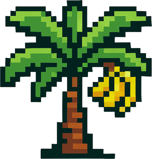 8 bit banana tree.
In-Game asset.  2d.  High contrast.  No shadows
