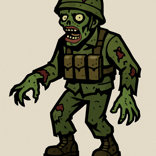 Soldier zombie.
In-Game asset.  2d.  High contrast.  No shadows