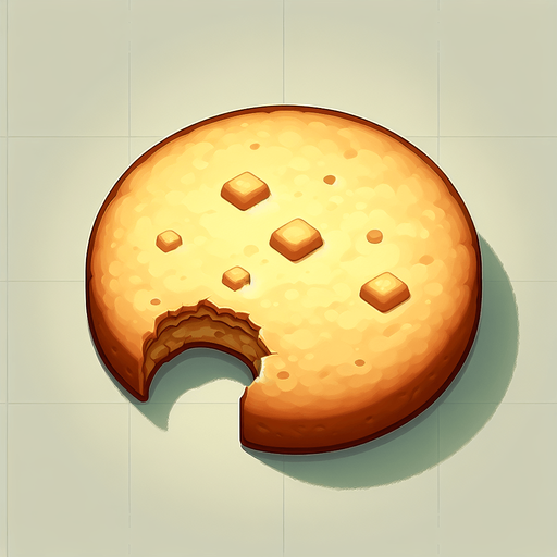 A delicious plain vanilla cookie, where three bites have been taken. Single Game Texture. In-Game asset. 2d. Blank background. High contrast. No shadows.