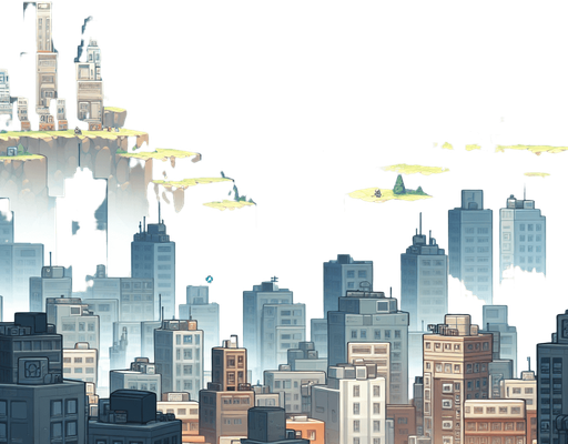 Make a city background.
Single Game Texture.  In-Game asset.  2d.  Blank background.  High contrast.  No shadows