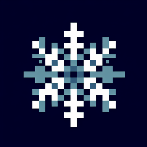 pixelated snow flake Single Game Texture. In-Game asset. 2d. Blank background. High contrast. No shadows.
