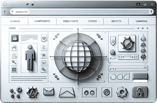 A clean and functional browser UI displaying an illegal hacking website. The page uses a light, minimalist theme with a subtle grey and white color palette to mimic a legitimate site. The main content area features a grid layout of discreetly labeled icons, each representing hacking tools, scripts, or encrypted data for sale, blending in as if it were a professional tech page.

In the top-left corner, a small visual cue, such as an encrypted symbol or a faintly styled link, hints at the site's true purpose without drawing too much attention. The interface is designed to look deceptively ordinary, with clean lines, clear fonts, and minimal decorative elements, giving the appearance of a legitimate web application while concealing its illicit nature.
Single Game Texture. In-Game asset. 2d. Blank background. High contrast. No shadows.