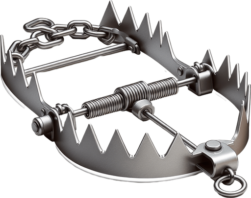 Bear trap.
Single Game Texture.  In-Game asset.  2d.  Blank background.  High contrast.  No shadows