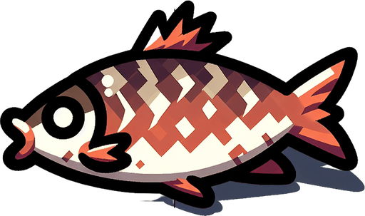 A carp which looks dumb.
Single Game Texture. In-Game asset. 2d. Blank background. High contrast. No shadows.