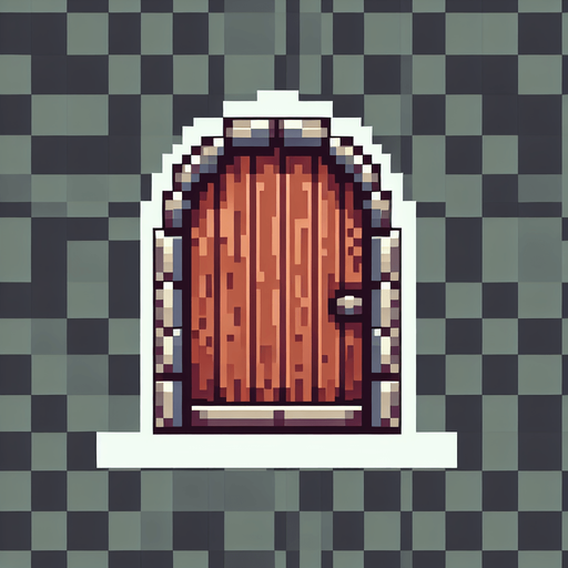 wooden door thats round at the top 8 bit.
Single Game Texture. In-Game asset. 2d. Blank background. High contrast. No shadows.