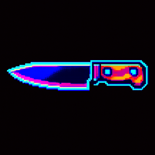 A kitchen knife. Side view. 80s arcade machine graphics..
In-Game asset.  2d.  High contrast.  No shadows