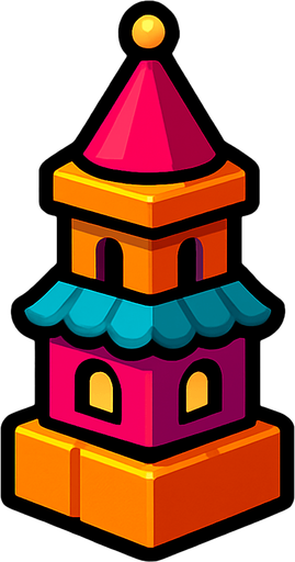 Small colorful tower.
In-Game asset.  2d.  High contrast.  No shadows