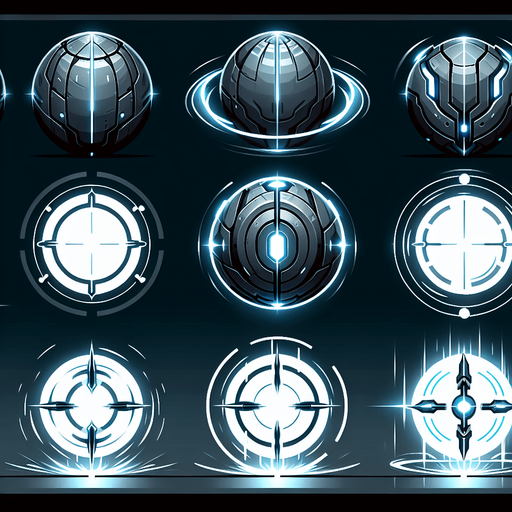 Glowing, futuristic orb asset designed for a ranged enemy's projectile. The orb has a sleek, metallic surface with glowing lines and accents, resembling advanced energy technology. It is circular in shape with a slightly reflective finish, emitting a faint aura. Designed for a top-down perspective to align with a 2D gameplay style, this asset includes an animation of the orb spinning clockwise to simulate movement. The design should convey a high-tech, energy-based attack mechanism..
Single Game Texture. In-Game asset. 2D. Blank background. High contrast. No shadows. Include four frames of the orb spinning clockwise for animation.