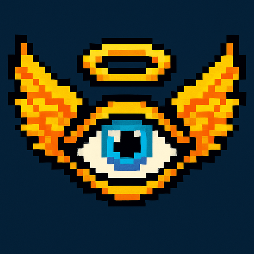 angel en forma de ojo de pixeles.
In-Game asset.  2d.  High contrast.  No shadows