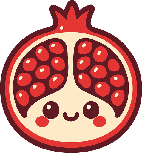 Open pomegranate with cute face.
In-Game asset.  2d.  High contrast.  No shadows