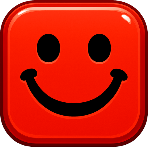 Can you draw a smiling face with rounded edges, square red and shiny effect?.
In-Game asset.  2d.  High contrast.  No shadows