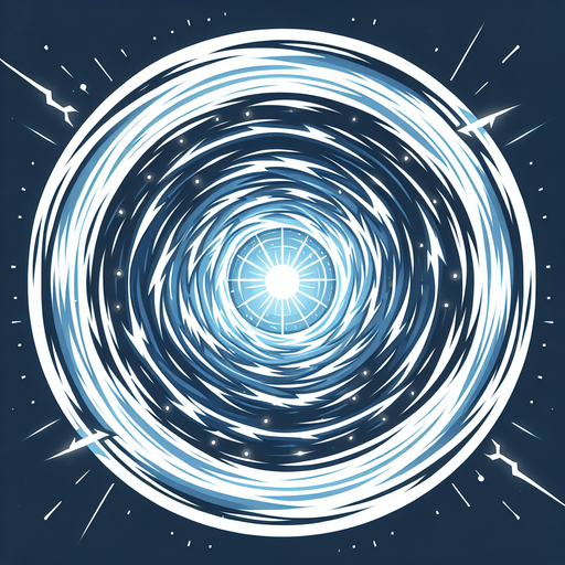 Concentric circles or energy waves expanding outwards from a central point. The waves could be depicted as sharp lines of light blue or white energy. Could also incorporate small lightning-like sparks within the surge..
Single Game Texture.  In-Game asset.  2d.  Blank background.  High contrast.  No shadows