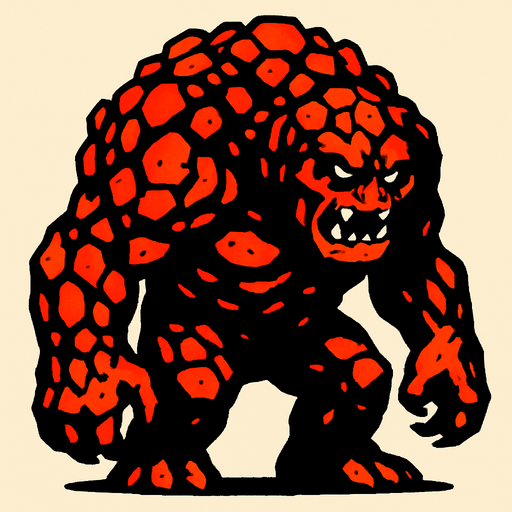 lavlarla kaplı bir canavar istiyorum kambur ve biraz iri yapılı.
In-Game asset.  2d.  High contrast.  No shadows