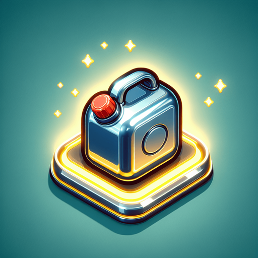 A cute cartoon-style small fuel tank with rounded edges, glossy metal finish, and a little red cap. Add a glowing yellow outline to make it pop. It should look lightweight and collectible, floating gently in the air..
Single Game Texture.  In-Game asset.  2d.  Blank background.  High contrast.  No shadows