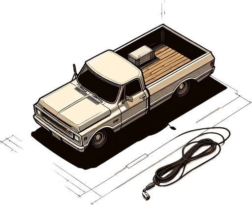 Style: spy hunter. Vehicle Type: pickup truck. Perspective: overhead..
Single Game Texture.  In-Game asset.  2d.  Blank background.  High contrast.  No shadows