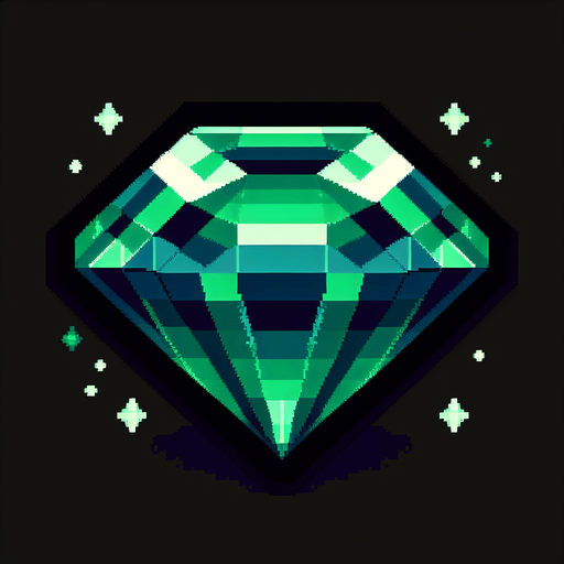 An emerald. Pixel art..
Single Game Texture.  In-Game asset.  2d.  Blank background.  High contrast.  No shadows