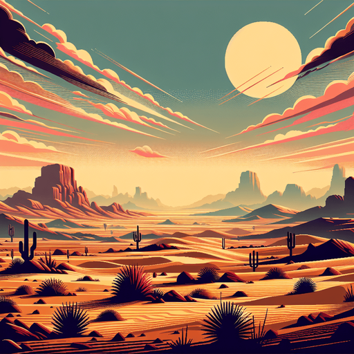 desert landscape centered. NO sun..
video game style