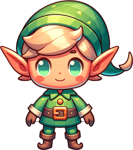 a cute elf Single Game Texture. In-Game asset. 2d. Blank background. High contrast. No shadows.