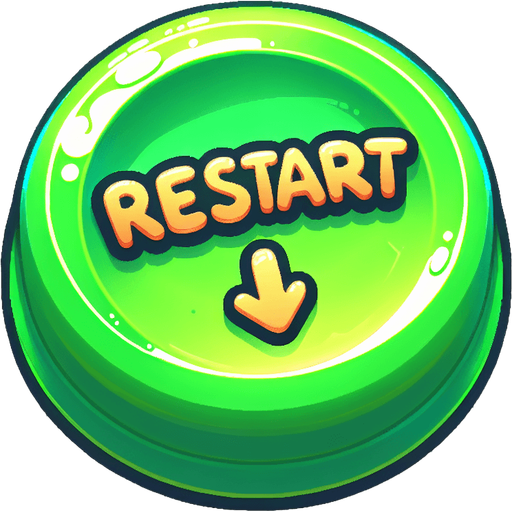Green button with a text saying "RESTART". cartoon font.
Single Game Texture. In-Game asset. 2d. Blank background. High contrast. No shadows.