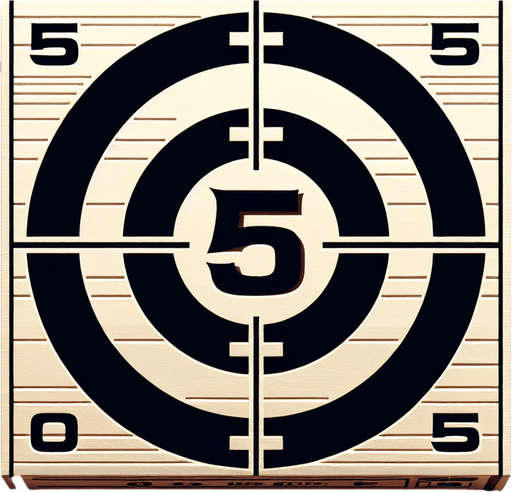 western shooting target with 5 written on it..
Single Game Texture. In-Game asset. 2d. Blank background. High contrast. No shadows.