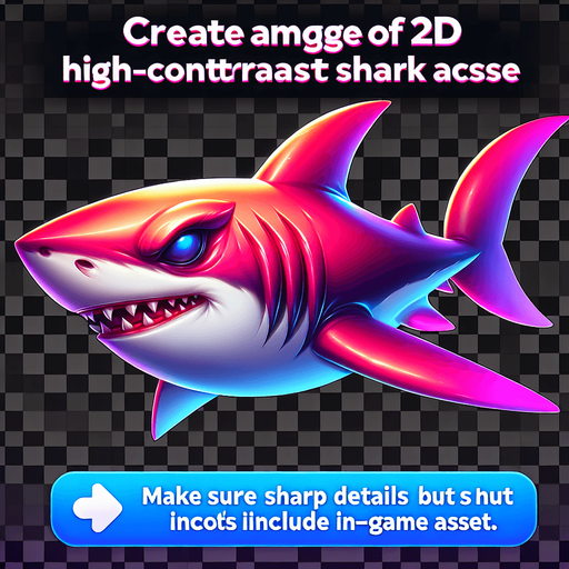Shark.
Single Game Texture.  In-Game asset.  2d.  Blank background.  High contrast.  No shadows