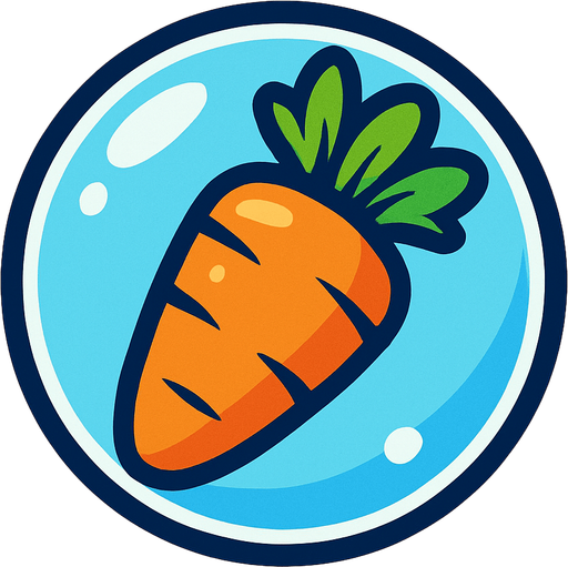 a Carrot in a bubble.
In-Game asset.  2d.  High contrast.  No shadows