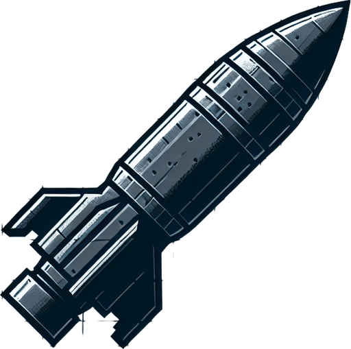 Missile 2d of a fighter plane.
Single Game Texture. In-Game asset. 2d. Blank background. High contrast. No shadows.