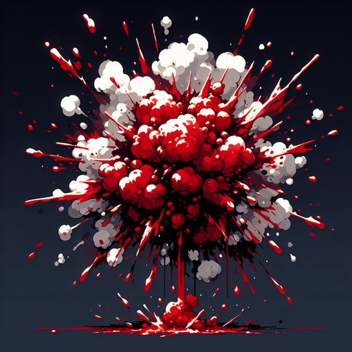 exploiding blood.
Single Game Texture. In-Game asset. 2d. Blank background. High contrast. No shadows.