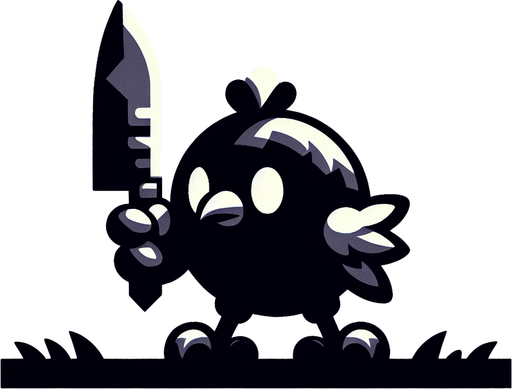 chick. knife. chick hold knife hand. 2D Single Monster. In-Game asset. 2d. Blank background. High contrast. No shadows..