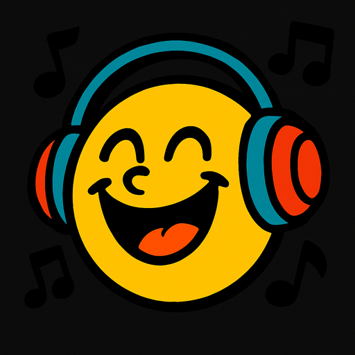 müzik dinleyen neşeli surat.
In-Game asset.  2d.  High contrast.  No shadows