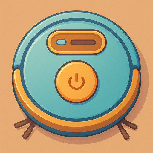 A robot vacuum cleaner viewed from straight above. Cute soft graphics. soft ambient light. semi-matte to satin surfaces. naturalistic with slight saturation boost colors. 
In-Game asset.  2d.  High contrast.  No shadows. top down.
In-Game asset.  2d.  High contrast.  No shadows