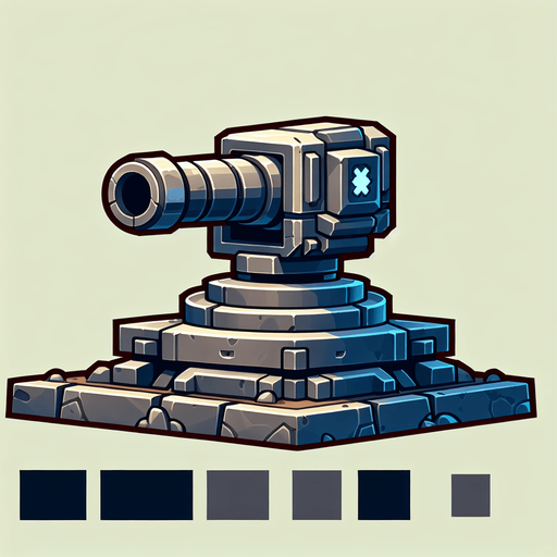 A turret.
Single Game Texture. In-Game asset. 2d. Blank background. High contrast. No shadows.