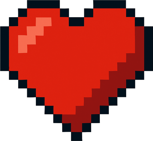 Pixel art 2d heart.
In-Game asset.  2d.  High contrast.  No shadows