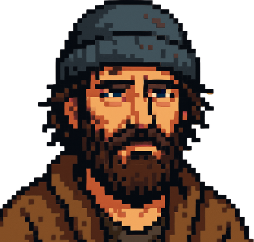 Handsome Homless head PİXEL.
In-Game asset.  2d.  High contrast.  No shadows