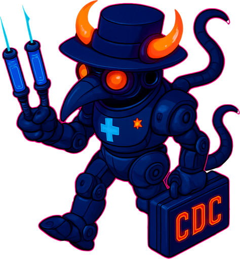 Neon cyberpunk anime top down isometric animatronic plague doctor cyborg demon medic CDC corporate robot monster disease pestilence medicine syringes Walking animation