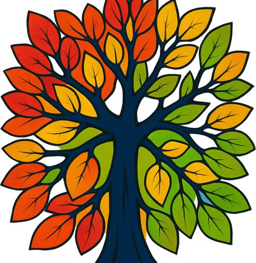 Top view of colorful tree looking upwards.
In-Game asset.  2d.  High contrast.  No shadows