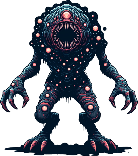 create a scary space monster.
Single Game Texture. In-Game asset. 2d. Blank background. High contrast. No shadows.