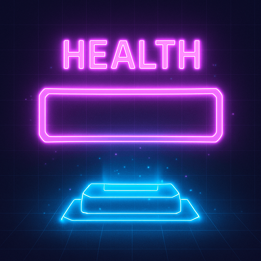 neon cyberpunk health meter empty glowing hologram flat 3d straight on symmetrical