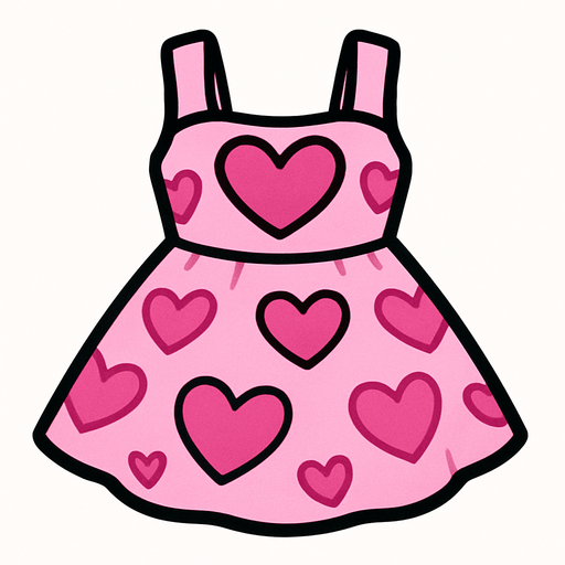 cute pink heart design dress top view..
In-Game asset.  2d.  High contrast.  No shadows
