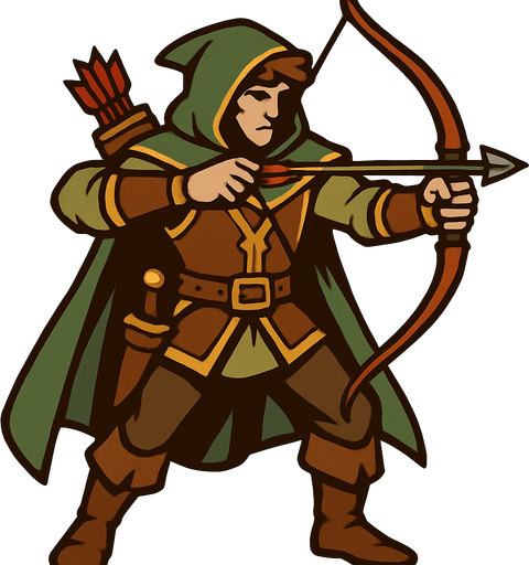 לוחם עם חץ וקשת מהאגדות.
In-Game asset.  2d.  High contrast.  No shadows