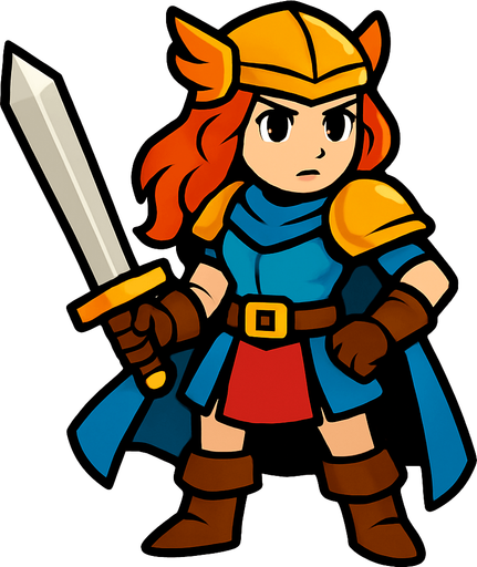 swordsman hero girl.
In-Game asset.  2d.  High contrast.  No shadows