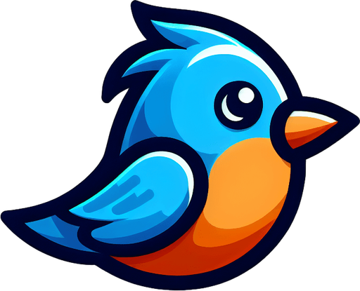 Single simple cartoon bird for a game titled "Flap & Bounce". The bird has lots blue and orange colors and is high contrast. Only bird. No shadows