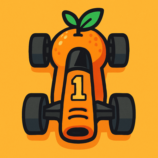 behind top-down little right angle orange fruit race car.
In-Game asset.  2d.  High contrast.  No shadows