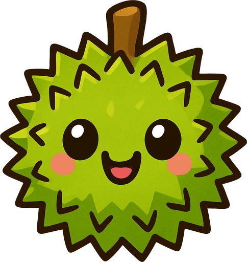 Durian with cute face.
In-Game asset.  2d.  High contrast.  No shadows