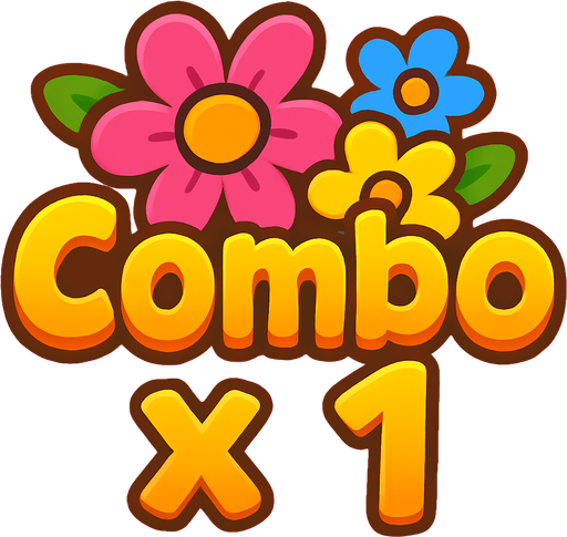 Un Texto que diga "Combo x 1"
En una forma alegre y con algunas flores de fondo detras de la palabra combo..
In-Game asset.  High contrast. cute. 2d. no shadow. transparent background. no white background