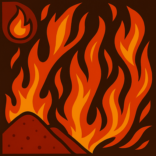 Crea la parte inversa de una carta que representa el elemento fuego, no debe tener texto ni espacio vacío, deben ser flamas y montículos rojos en la parte inferior