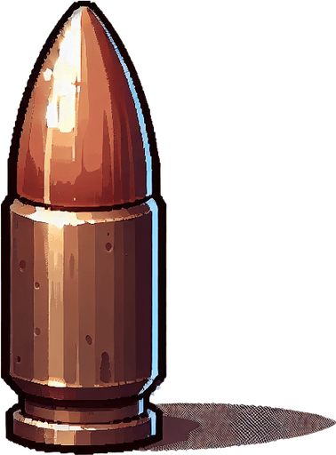 create a small bullet projectile.
Single Game Texture. In-Game asset. 2d. Blank background. High contrast. No shadows.