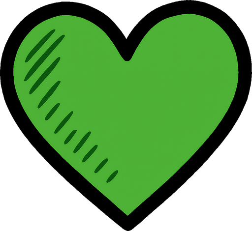 corazon verde dibujado.
In-Game asset.  2d.  High contrast.  No shadows