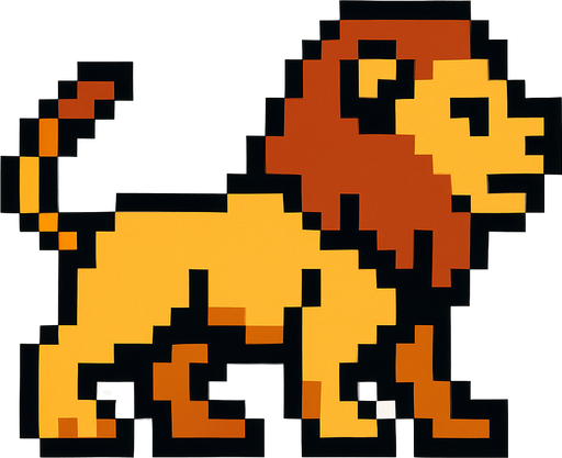 Lion 8 bit.
In-Game asset.  2d.  High contrast.  No shadows
