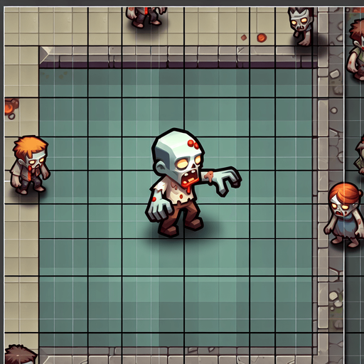 zombie from top.
Single Game Texture. In-Game asset. 2d. Blank background. High contrast. No shadows.